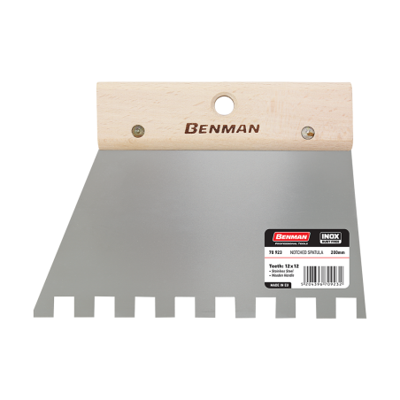 SPATOLA INOX CON DENTATURA QUADRATA E MANICO IN LEGNO BENMAN